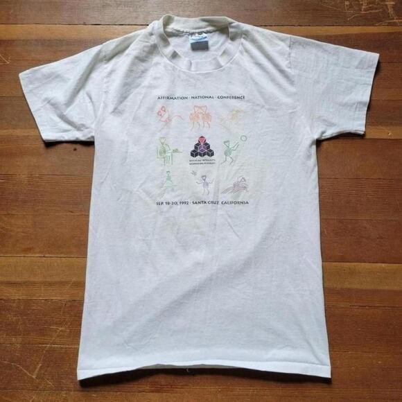 Vtg 90s AFFIRMATION NATIONAL CONFERENCE Art Graphic T Shirt Med Single Stitch - Picture 1 of 4